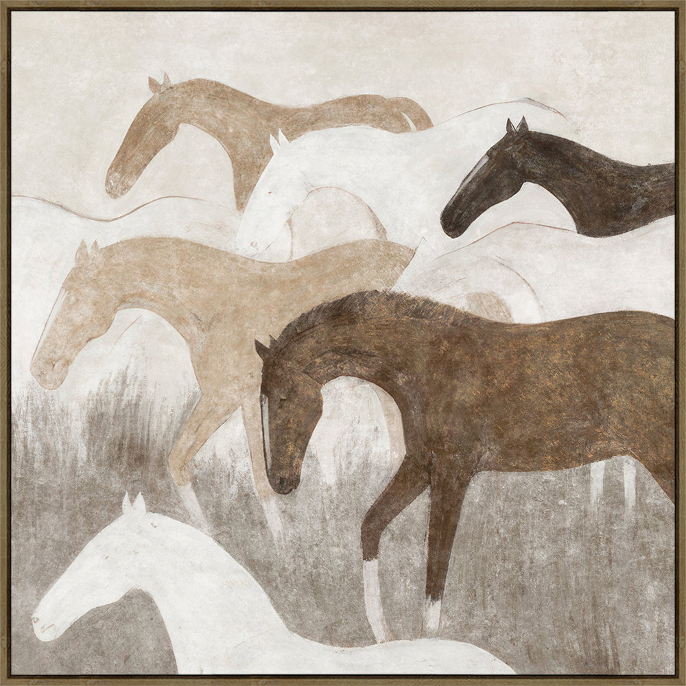 Wild Horses Framed Canvas 80x80x4cm Brown & Beige Multi