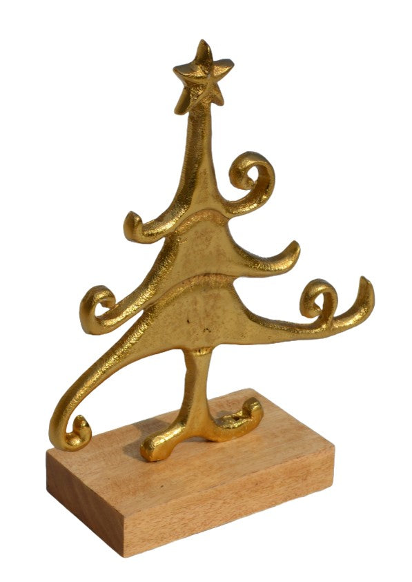 Whimsical Wood and Metal Decor Object 20x8x24cm Gold