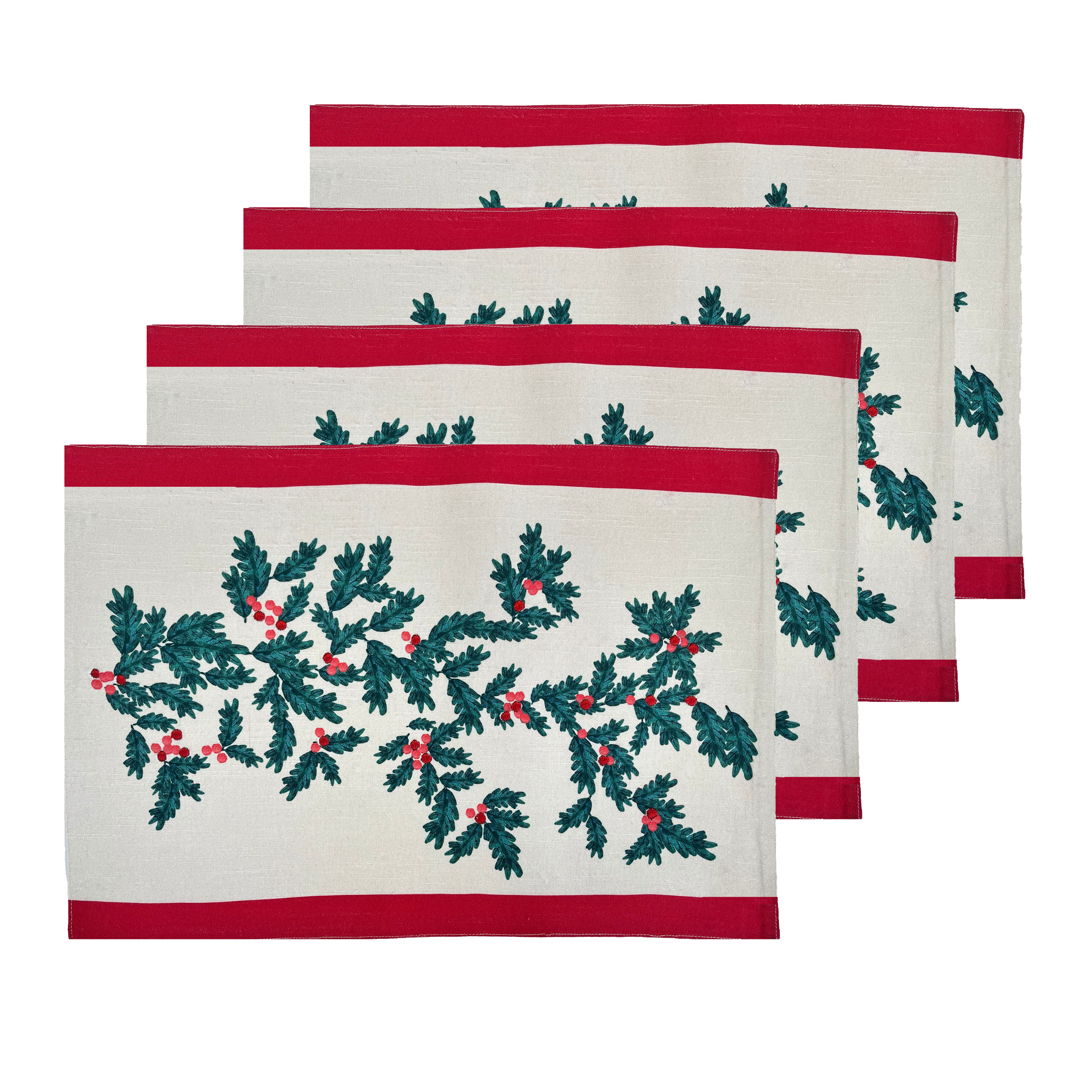 Christmas Foliage Placemat Set of 4 33x48x0.2cm Green Multi
