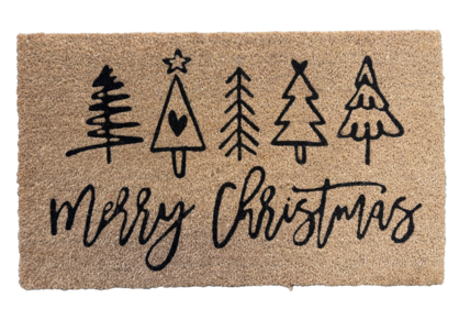 PVC Backed Coir Printed Mat 45x75cm Christmas Xmas Trees