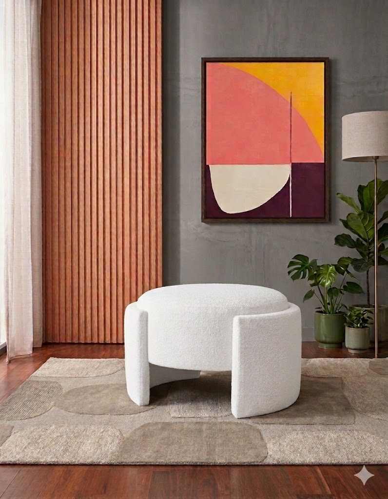 Elara Ottoman 74x64x43cm Ivory
