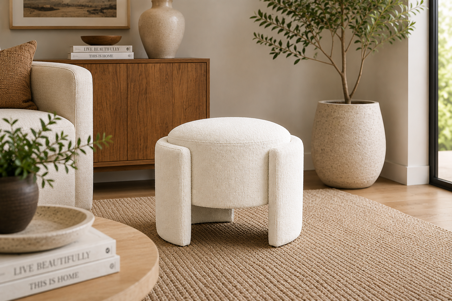 Elara Ottoman 74x64x43cm Ivory