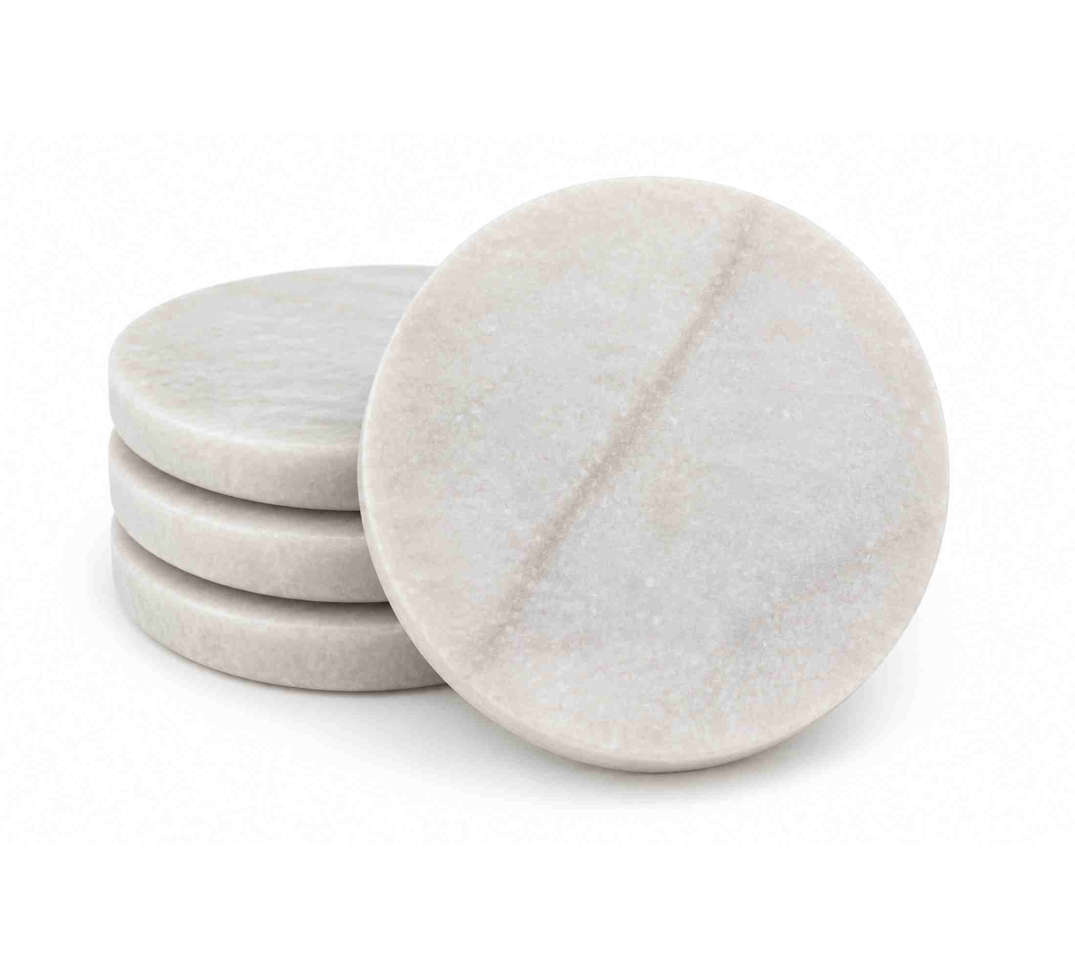 Berna Round Marble Coaster Set of 4 10x10x4.5cm White