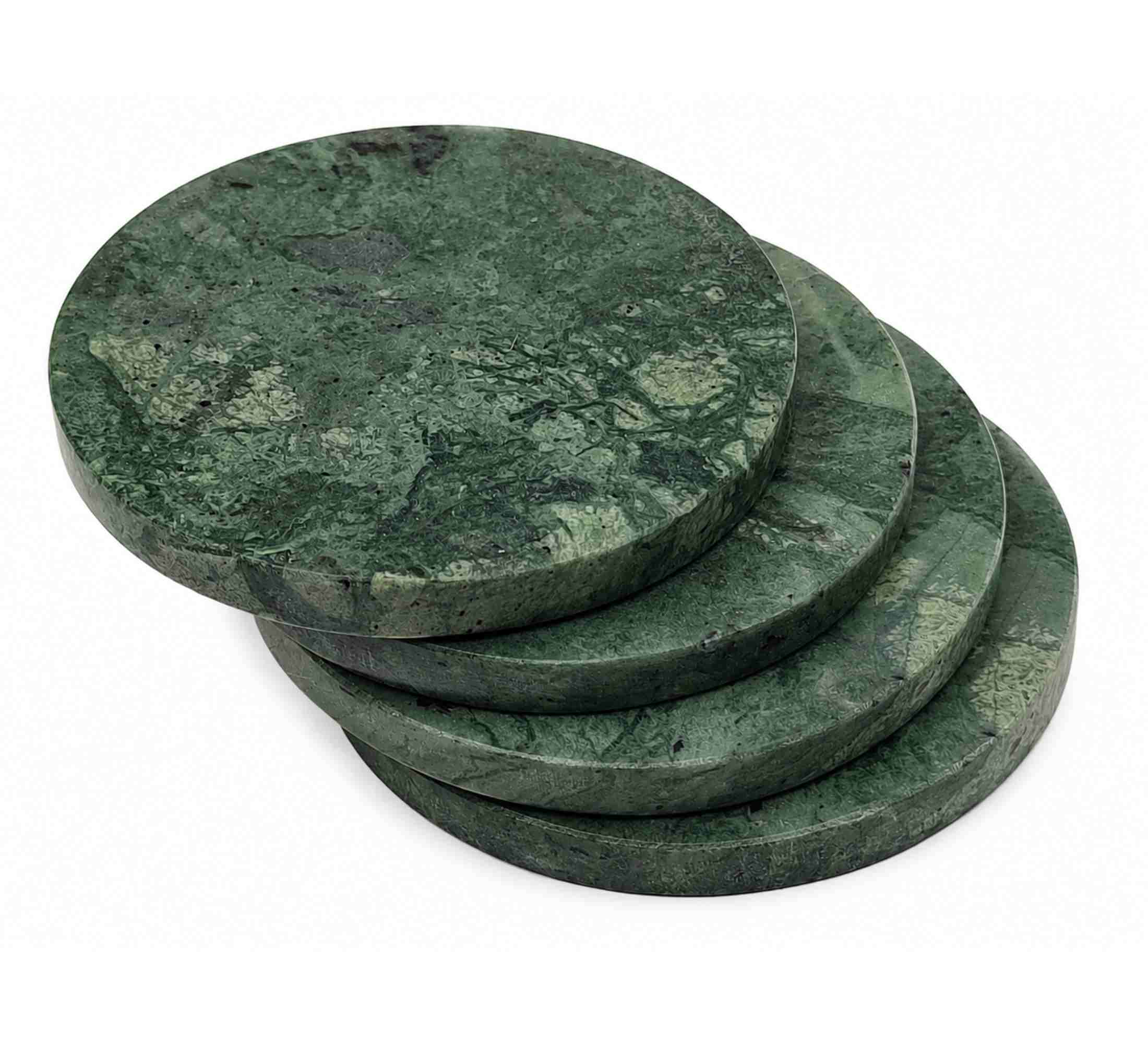 Bosco Round Marble Coaster Set of 4 10x10x4.5cm Green