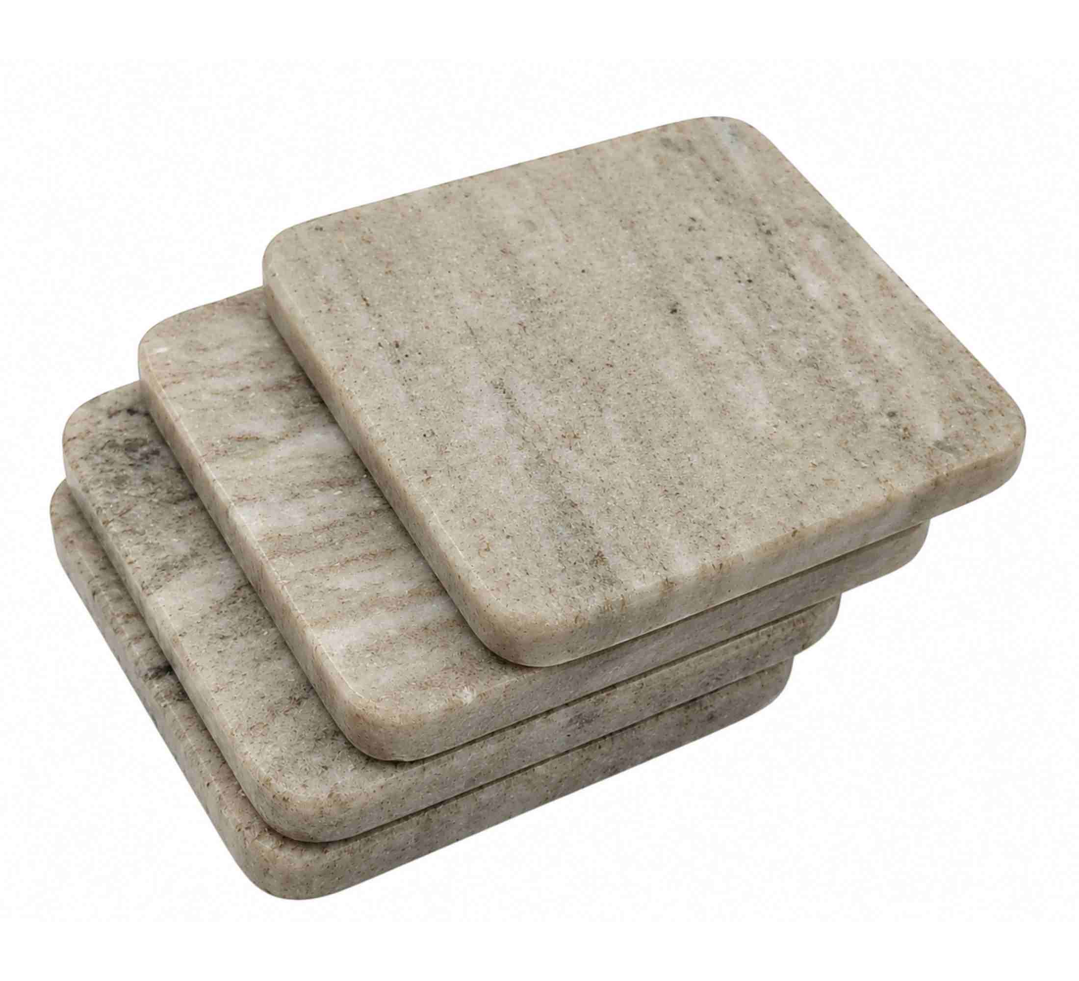 Ombra Square Marble Coaster Set of 4 10x10x4.5cm Stone Taupe