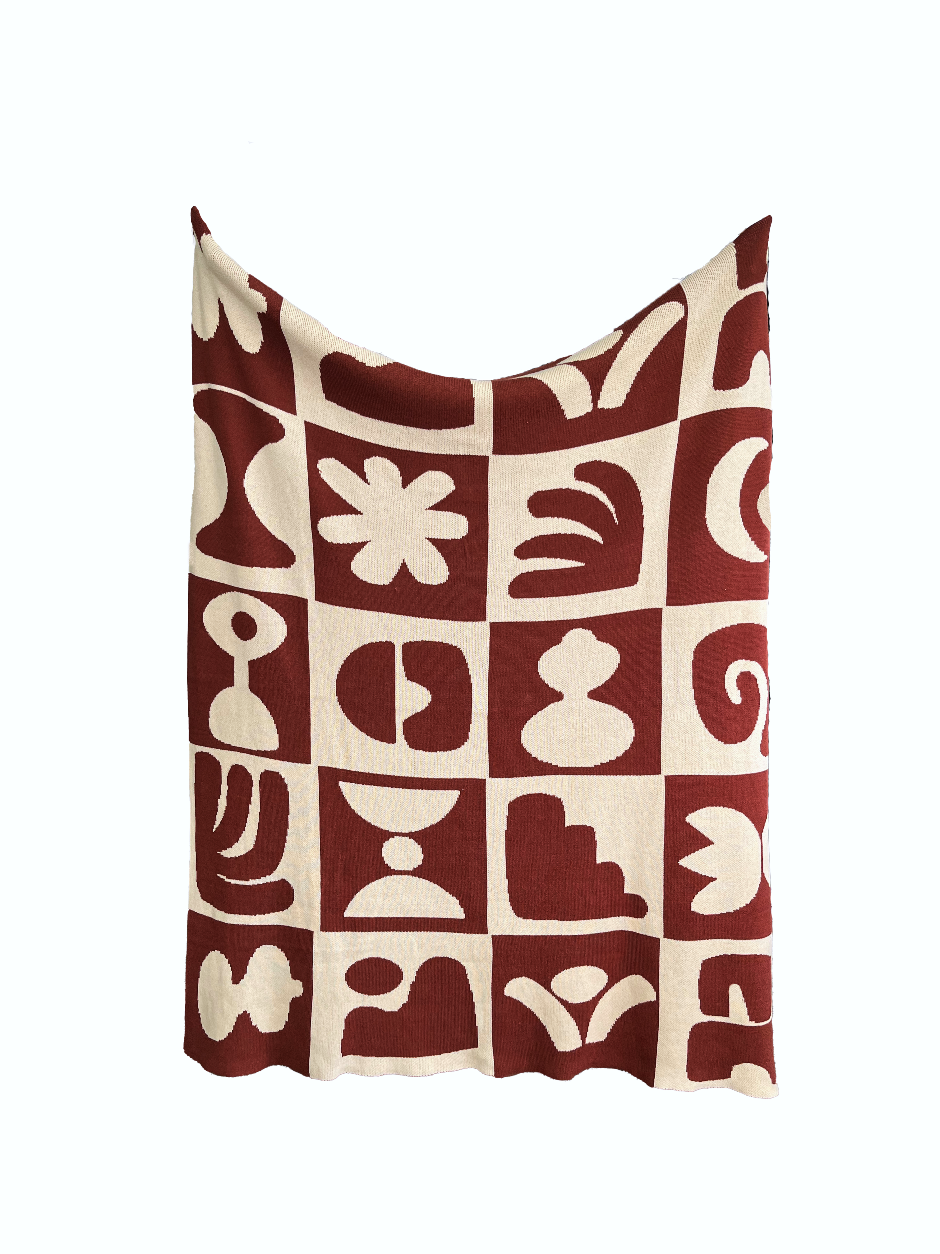 Abstract Knitted Throw 130x170cm Brick & Cream