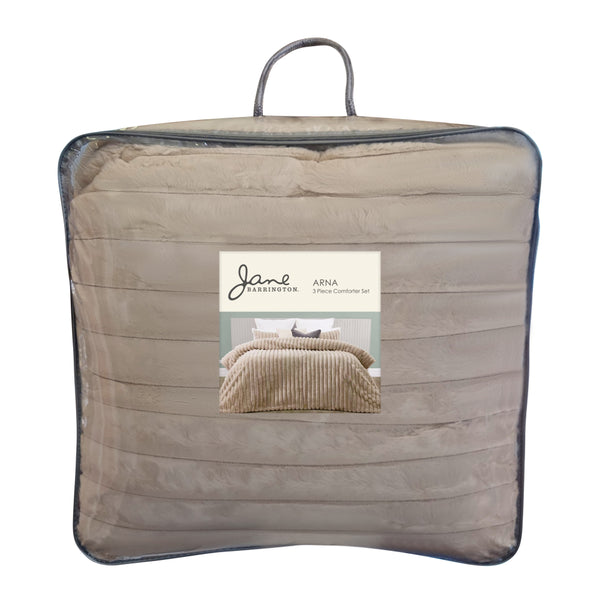 Arna 3 Pc Comforter King 255x240cm+ 2 Pillow Cases 48x73cm Natural