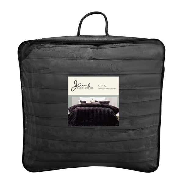 Arna 3 Pc Comforter Queen 240x240cm + 2 Pillow Cases 48x73cm Charcoal