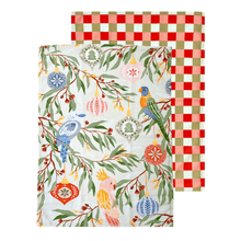 Load image into Gallery viewer, Australian Bird Christmas Tea Towel 2pk 50x70x1.5cm Green Multi;