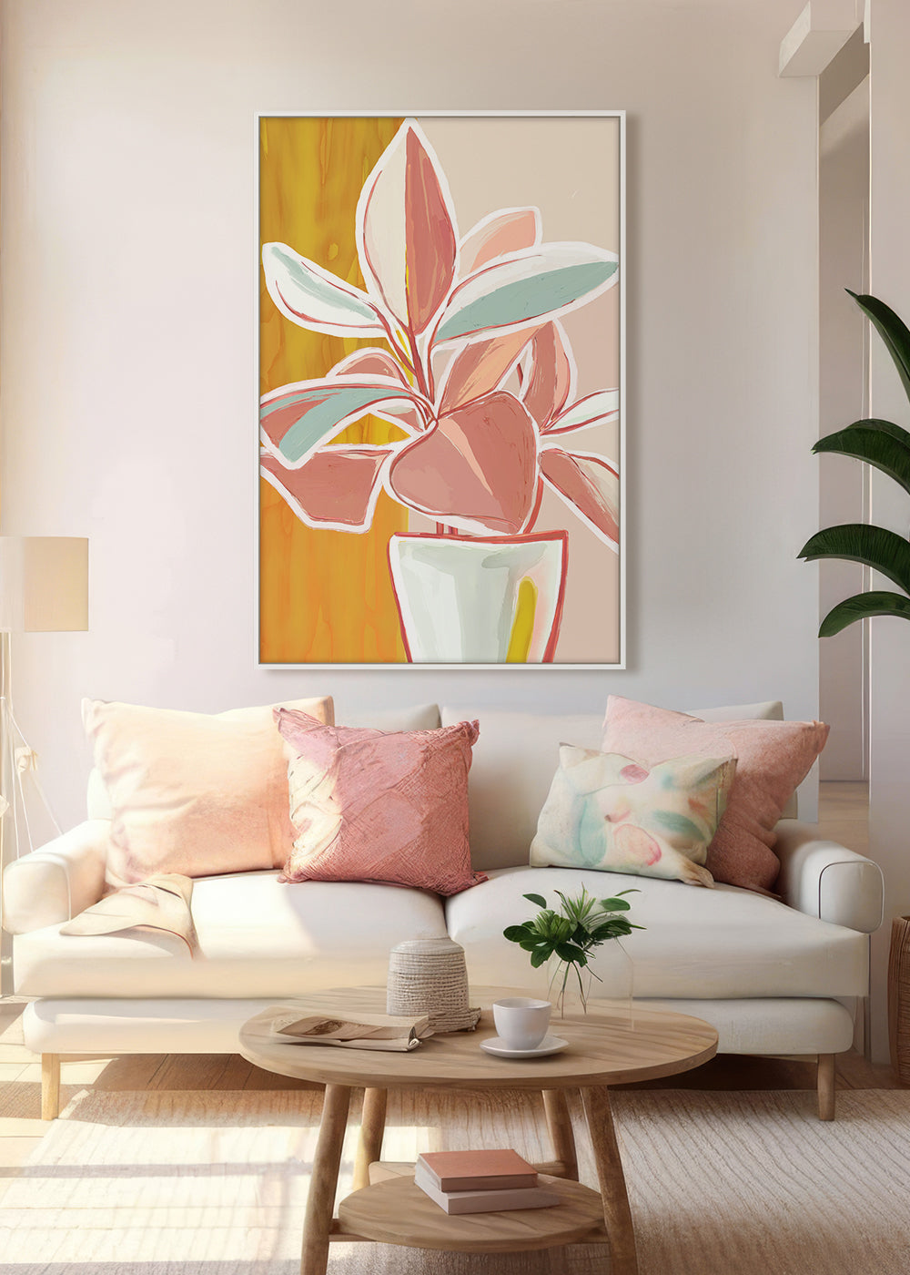 Bungalow B Framed Canvas 60x90x4cm Yellow & Pink Multi