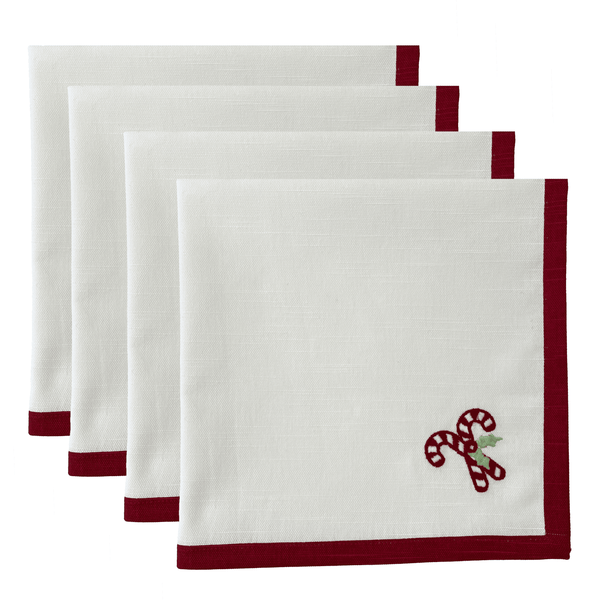 Candy Cane Printed Napkins 4pk 45x45x0.03cm White Multi