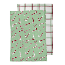 Load image into Gallery viewer, Candy Cane Tea Towel 2pk 50x70x1.5cm Mint & White Multi