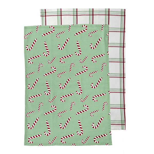Candy Cane Tea Towel 2pk 50x70x1.5cm Mint & White Multi