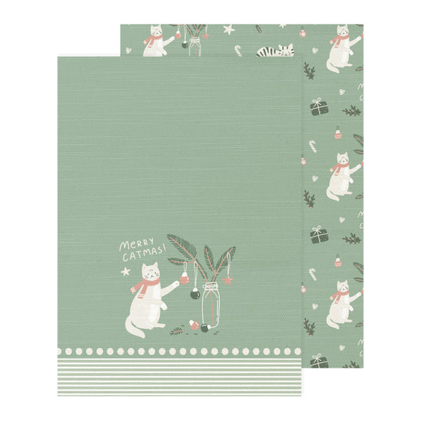 Cat Collage Christmas Tea Towel 2pk 50x70cm Mint & Green; ETA End July
