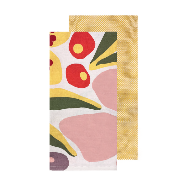 Charmie 2 Pack Tea Towels 50x70x0.2cm Floral Yellow Multi