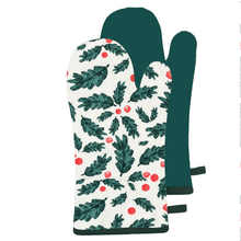 Load image into Gallery viewer, Christmas Foliage Oven Mitt 2pk 19x35x3cm Green Multi