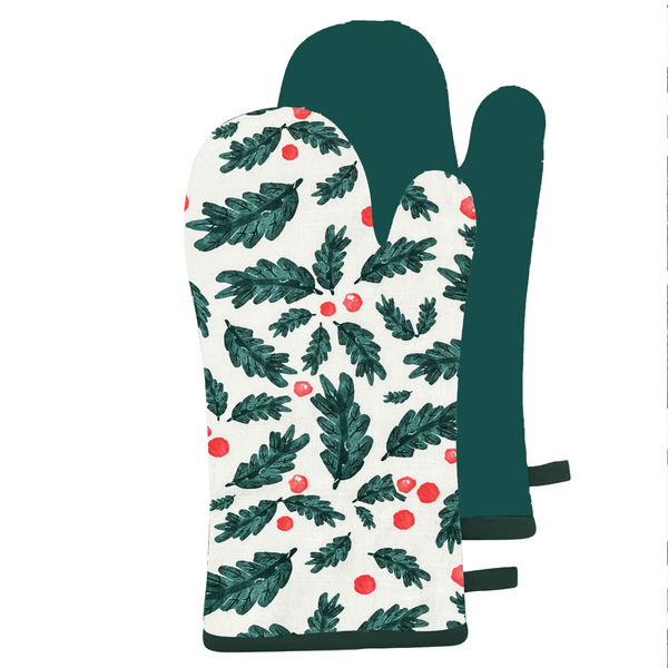 Christmas Foliage Oven Mitt 2pk 19x35x3cm Green Multi