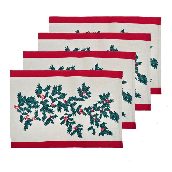 Christmas Foliage Placemat Set of 4 33x48x0.2cm Green Multi