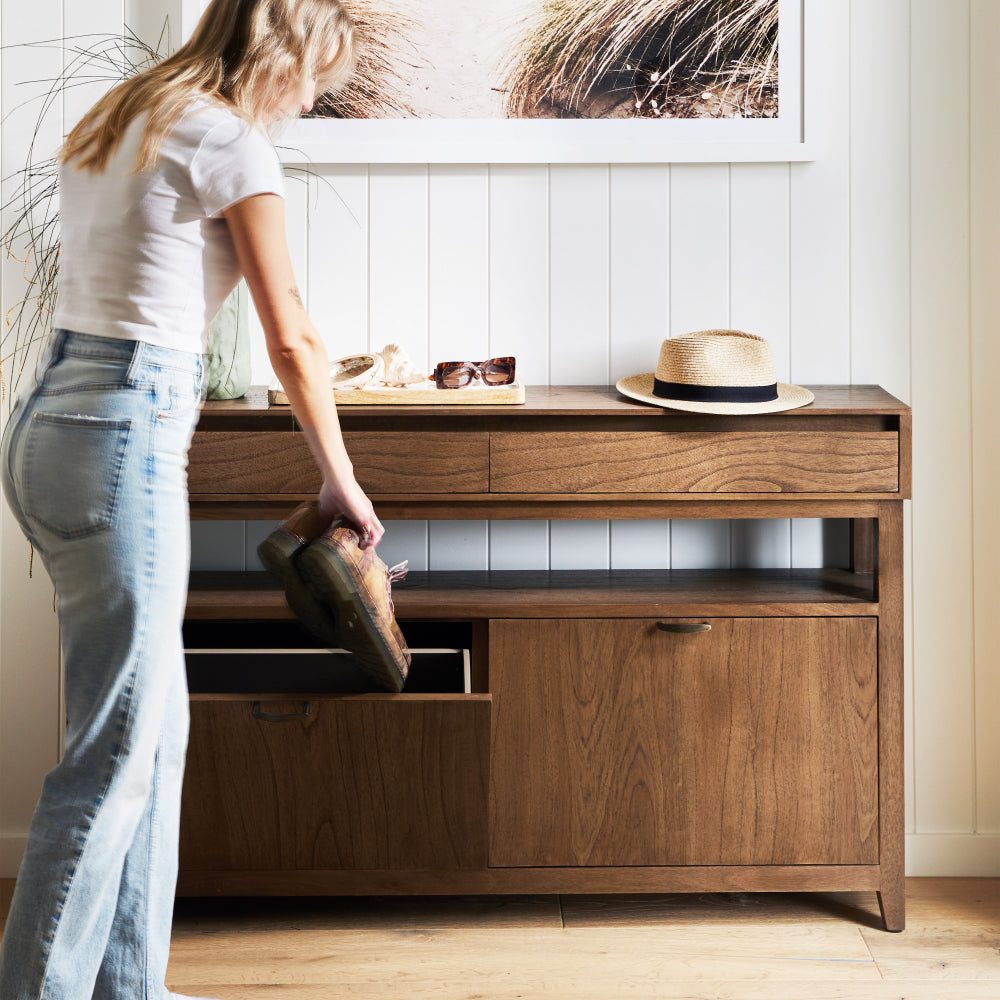 Clark Shoe Rack with Double Drawer Walnut