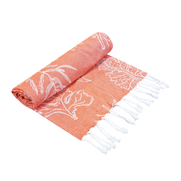 Coral Turkish Towel 90x180cm Tangerine & White