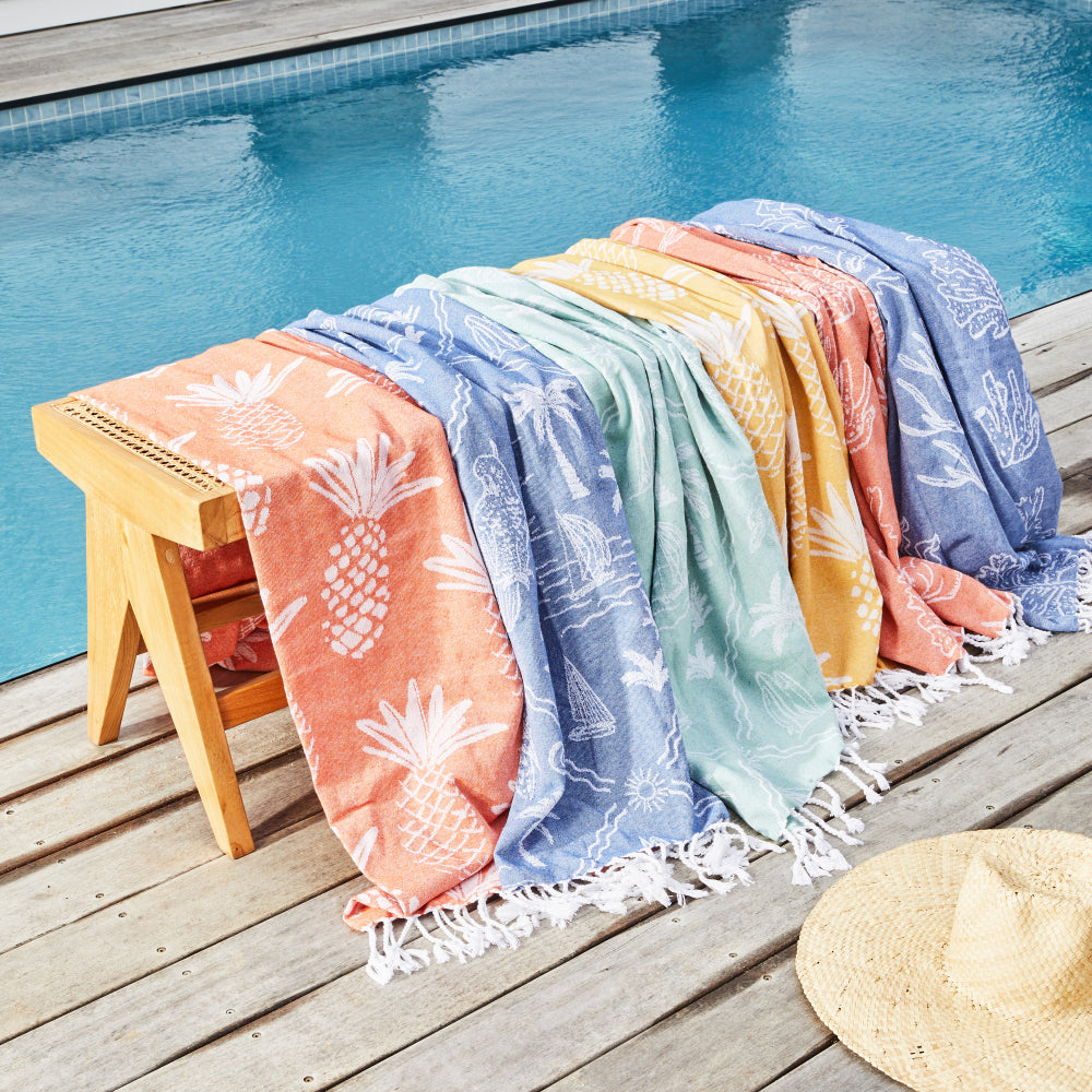 Coral Turkish Towel 90x180cm Tangerine & White
