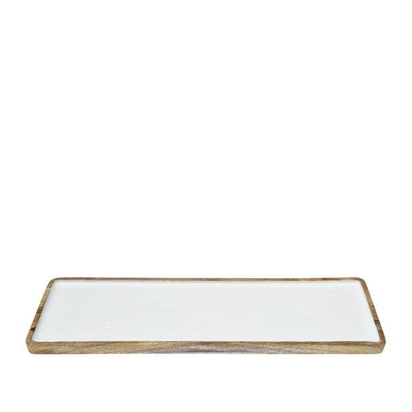 Corinne Rectangle Tray Large 60x18x2.5cm White & Natural