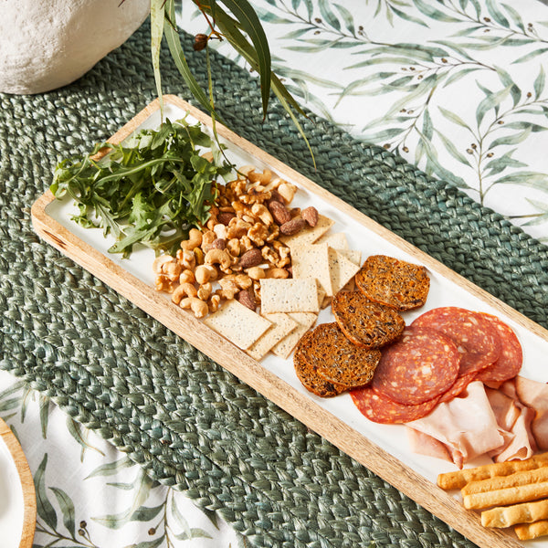 Corinne Rectangle Tray Large 60x18x2.5cm White & Natural