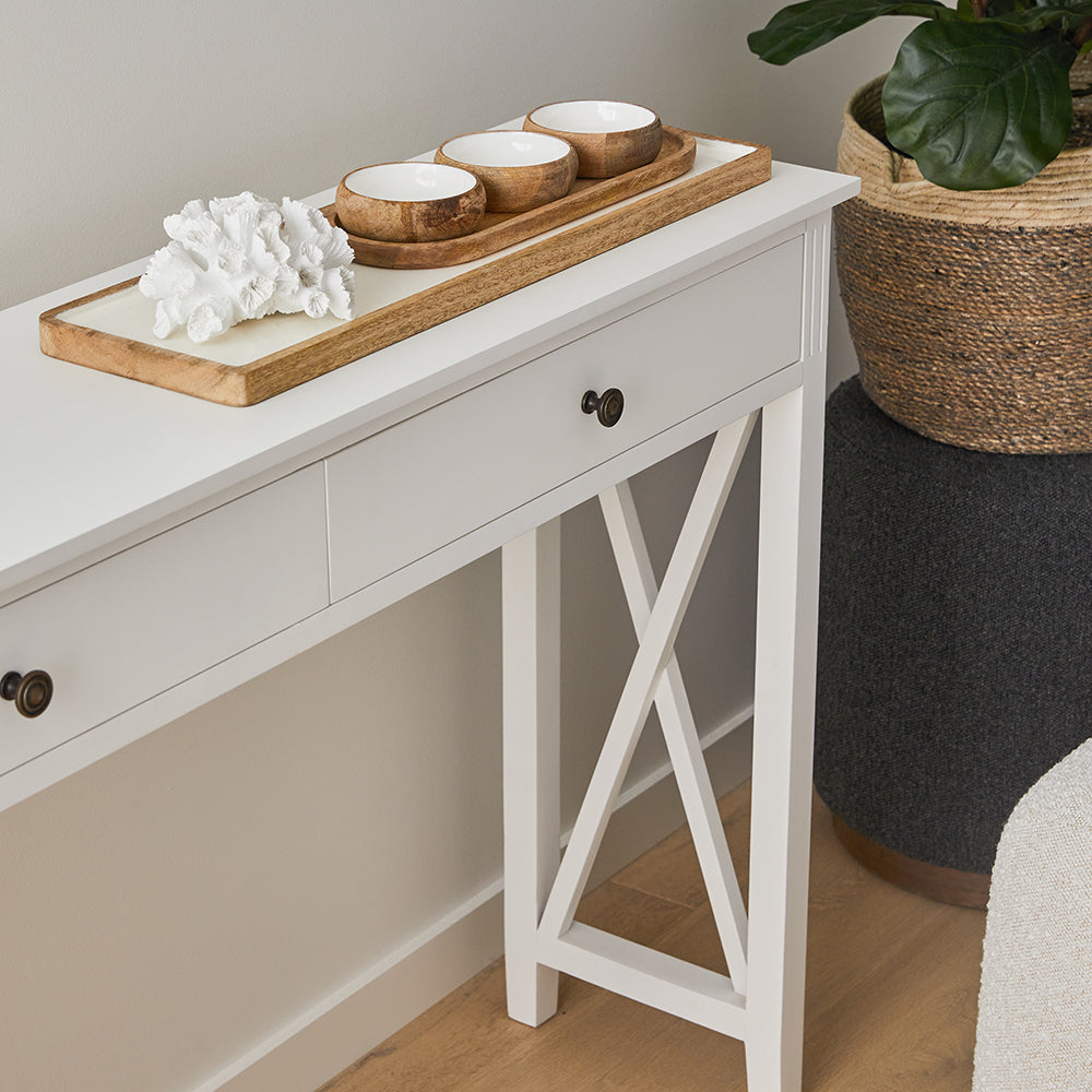 Corinne Rectangle Tray Large 60x18x2.5cm White & Natural