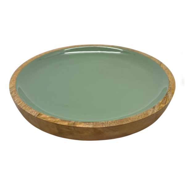 Corinne Round Serving Tray Small 26x26x2cm Green & Natural