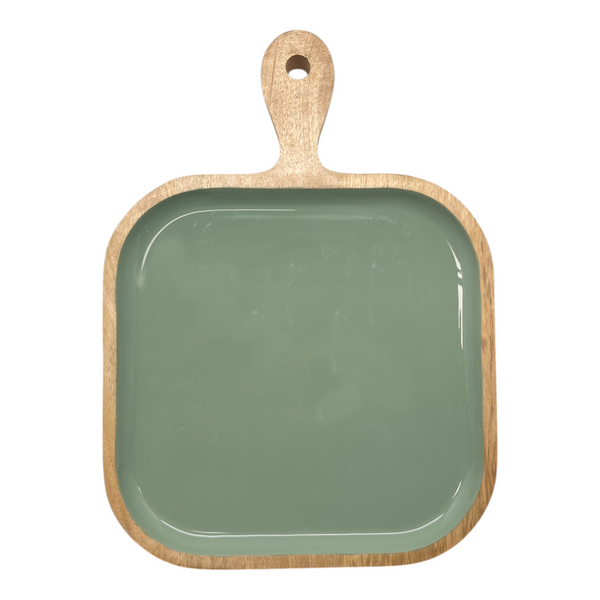 Corinne Square Tray with Handle 26x36x2.5cm Green & Natural