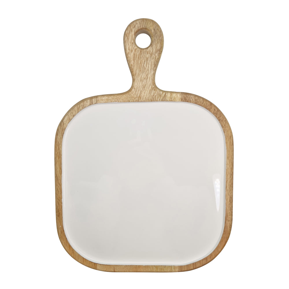 Corinne Square Tray with Handle 26x36x2.5cm White & Natural