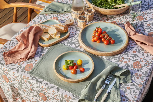 Corinne Round Serving Tray Small 26x26x2cm Green & Natural