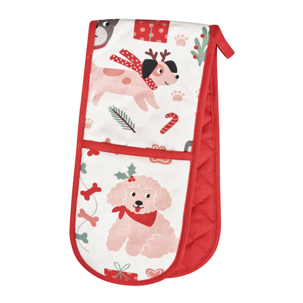 Dog Collage Christmas Double Glove 17x82cm White & Red; ETA End July