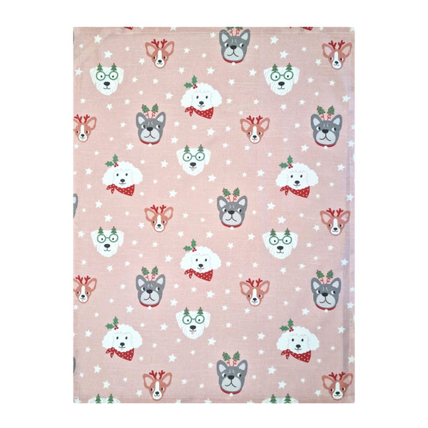 Dog Portrait Christmas Tea Towel 2pk 50x70cm Pink Multi; ETA End July