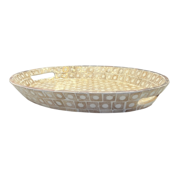 Elodie Pearl Oval Tray with Handles 40x30x4.5cm Natural
