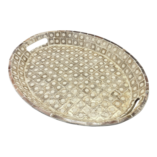 Elodie Pearl Oval Tray with Handles 40x30x4.5cm Natural