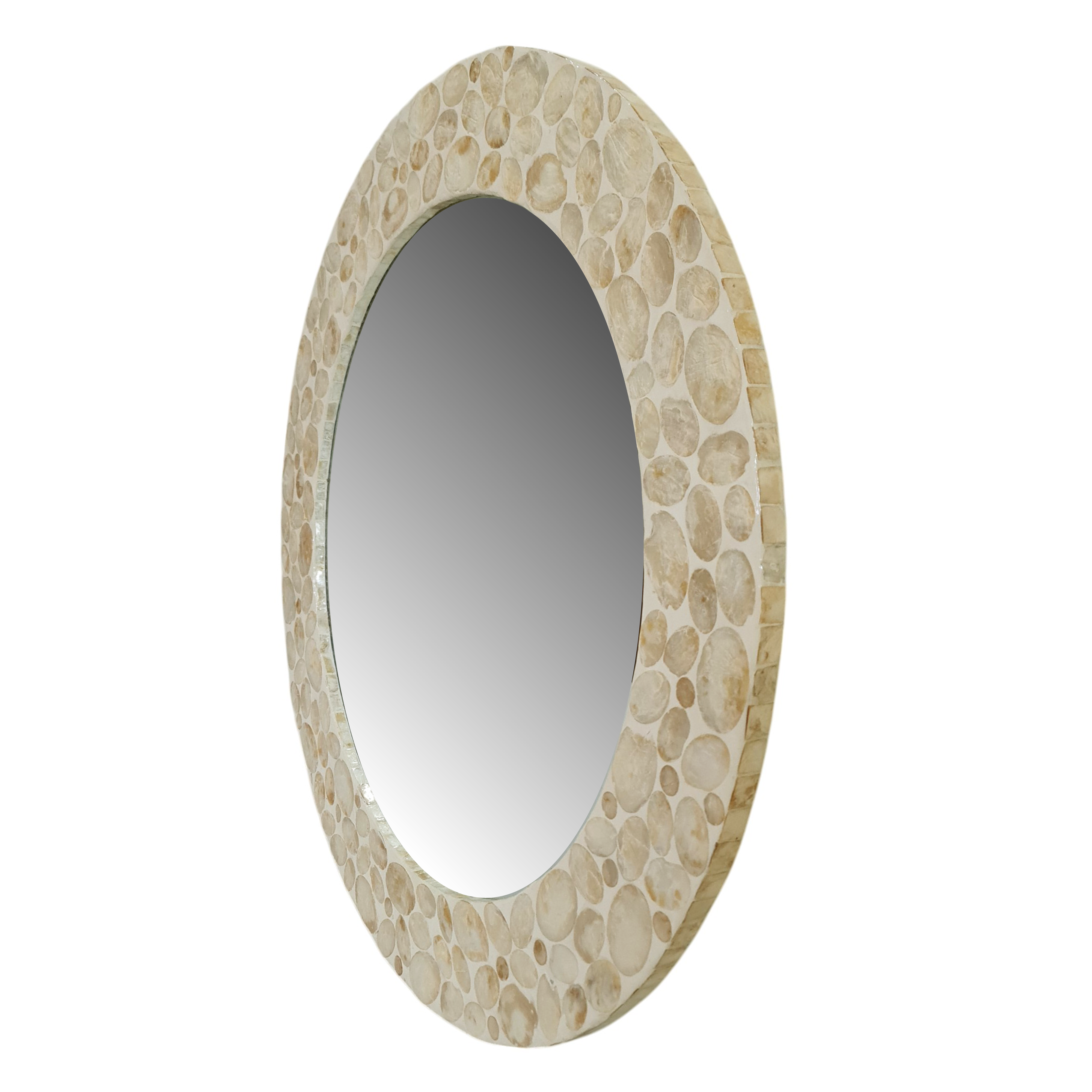 Elodie Pearl Round Mirror 75x75x1.5cm Natural