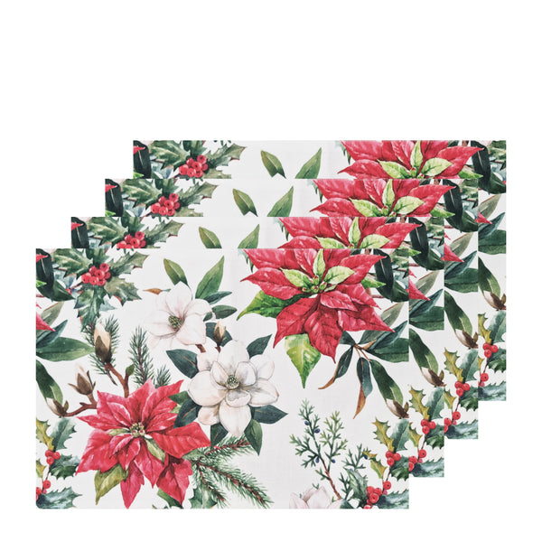 Floral Christmas Placemat 4pk 33x48cm White Multi; ETA End July