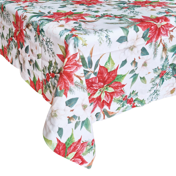 Floral Christmas Tablecloth 150x250cm White Multi; ETA End July