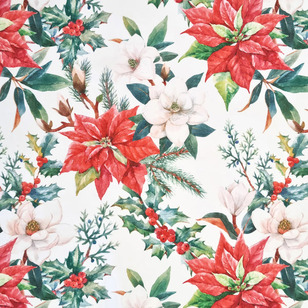 Floral Christmas Tablecloth 150x250cm White Multi; ETA End July