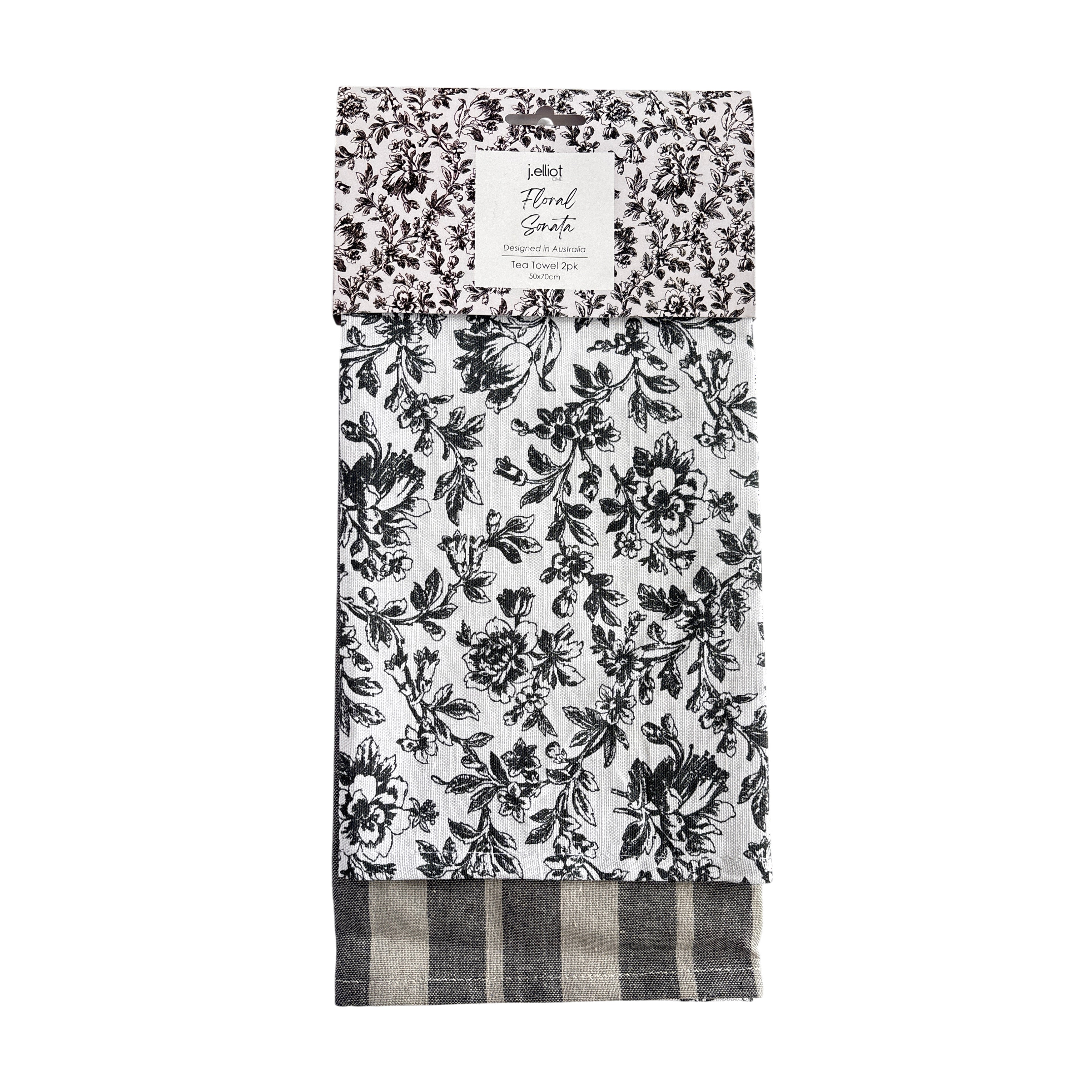 Floral Sonata 2pk Tea Towel Set 50x70cm Charcoal