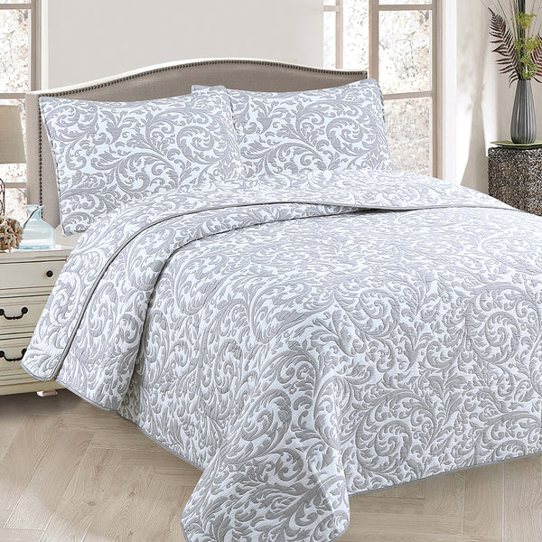 Jacquard Coverlet Queen Grey & White