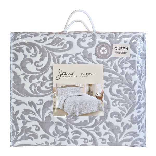 Jacquard Coverlet Queen Grey & White