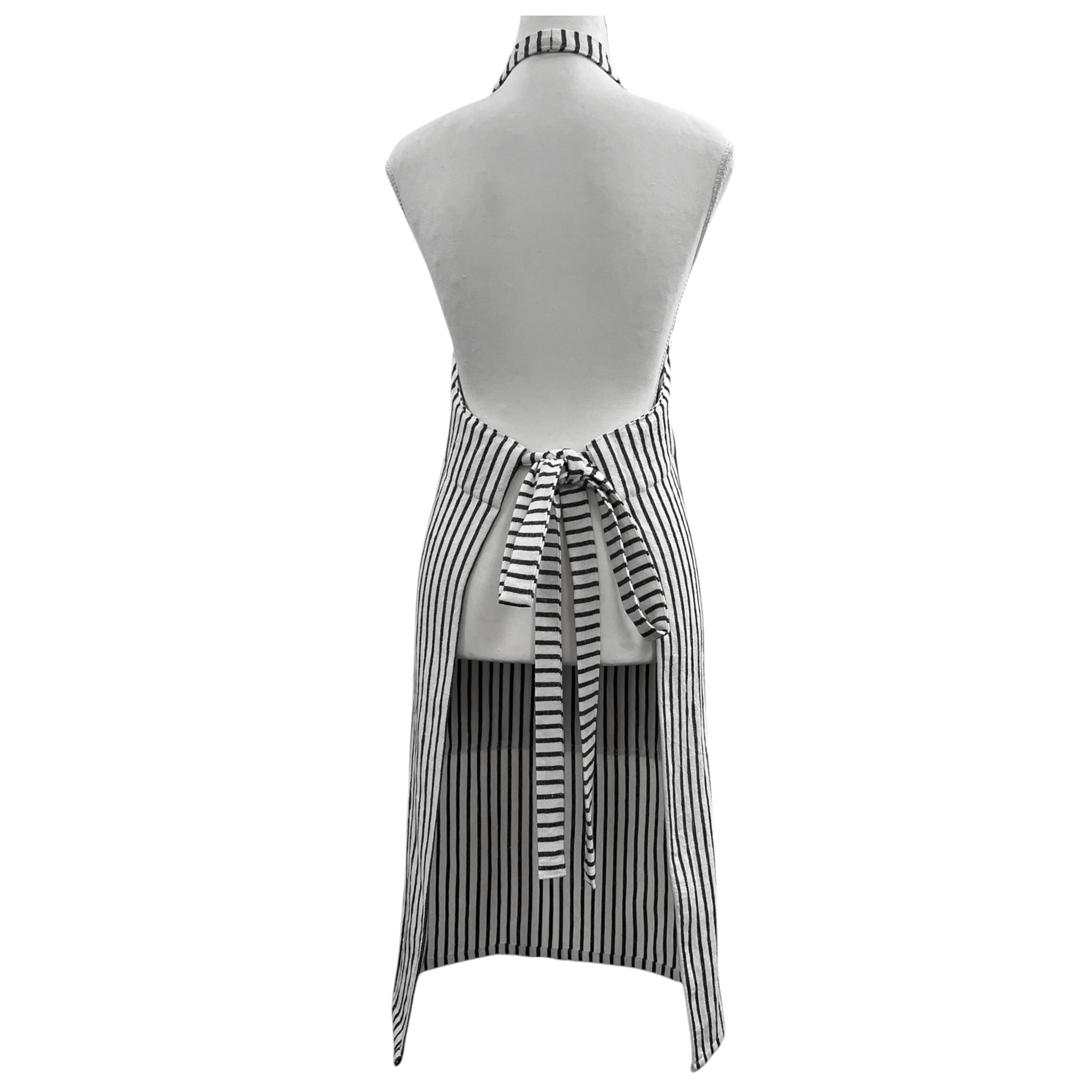 Jules Cotton Linen Striped Apron 83x68x0.3cm Charcoal & White