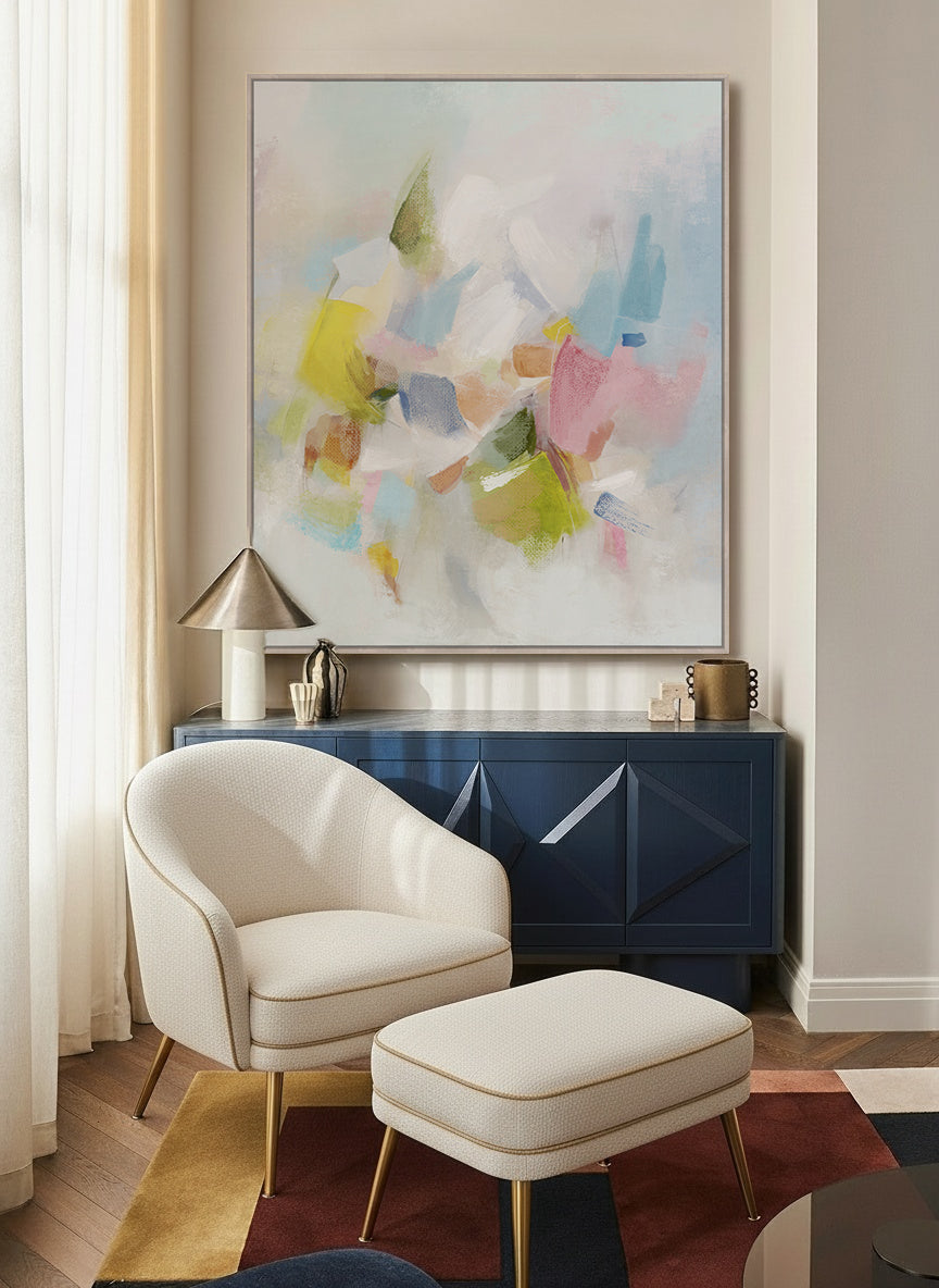 Landscape Dream Framed Canvas 100x120x4cm Green & Pink Multi