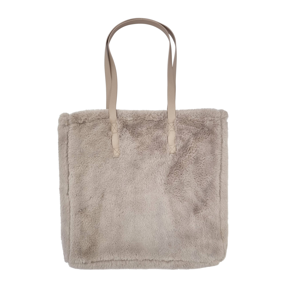 Layla Faux Fur Tote Bag 38x38cm Nude