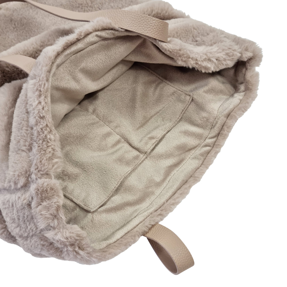 Layla Faux Fur Tote Bag 38x38cm Nude