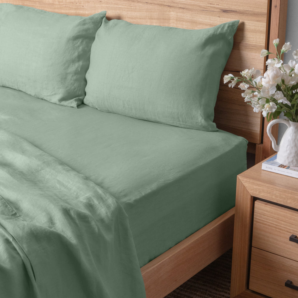 Linen Collection Queen Duvet Set Mint