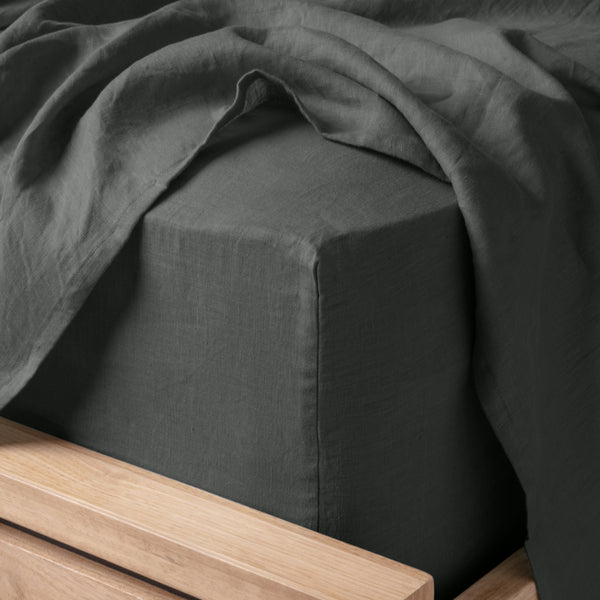Linen Collection King Fitted Sheet and Pillowcase combo Charcoal