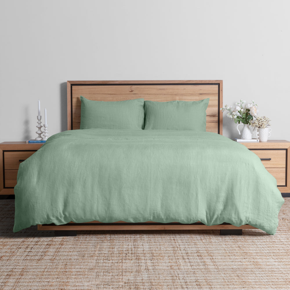 Linen Collection Queen Duvet Set Mint